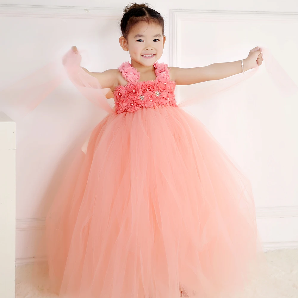 Wedding Peach Dresses online buy wholesale peach dress girls from china 100 real photo flower for party princess straps birthday tutu
