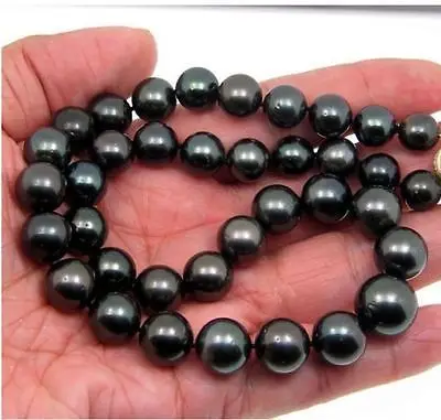 

18 INCH HUGE AAA+ 11-12MM TAHTIAN BLACK PEARL NECKLACE GOLD CLASP