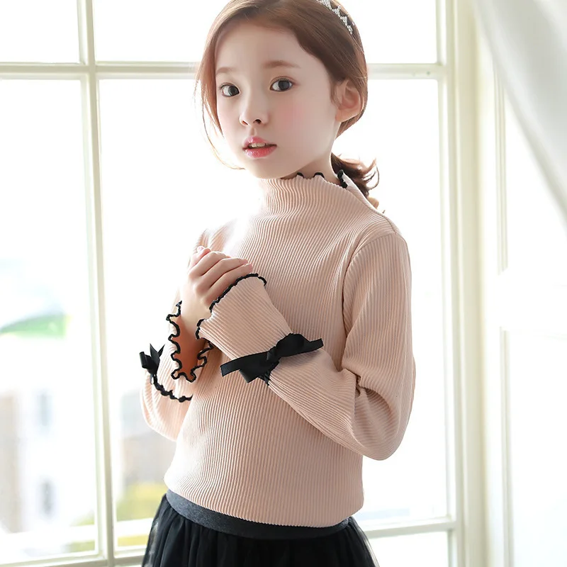 

knit 2018 spring autumn blouses for girls pink beige teenagers school little girl blouse long sleeve tops children clothing