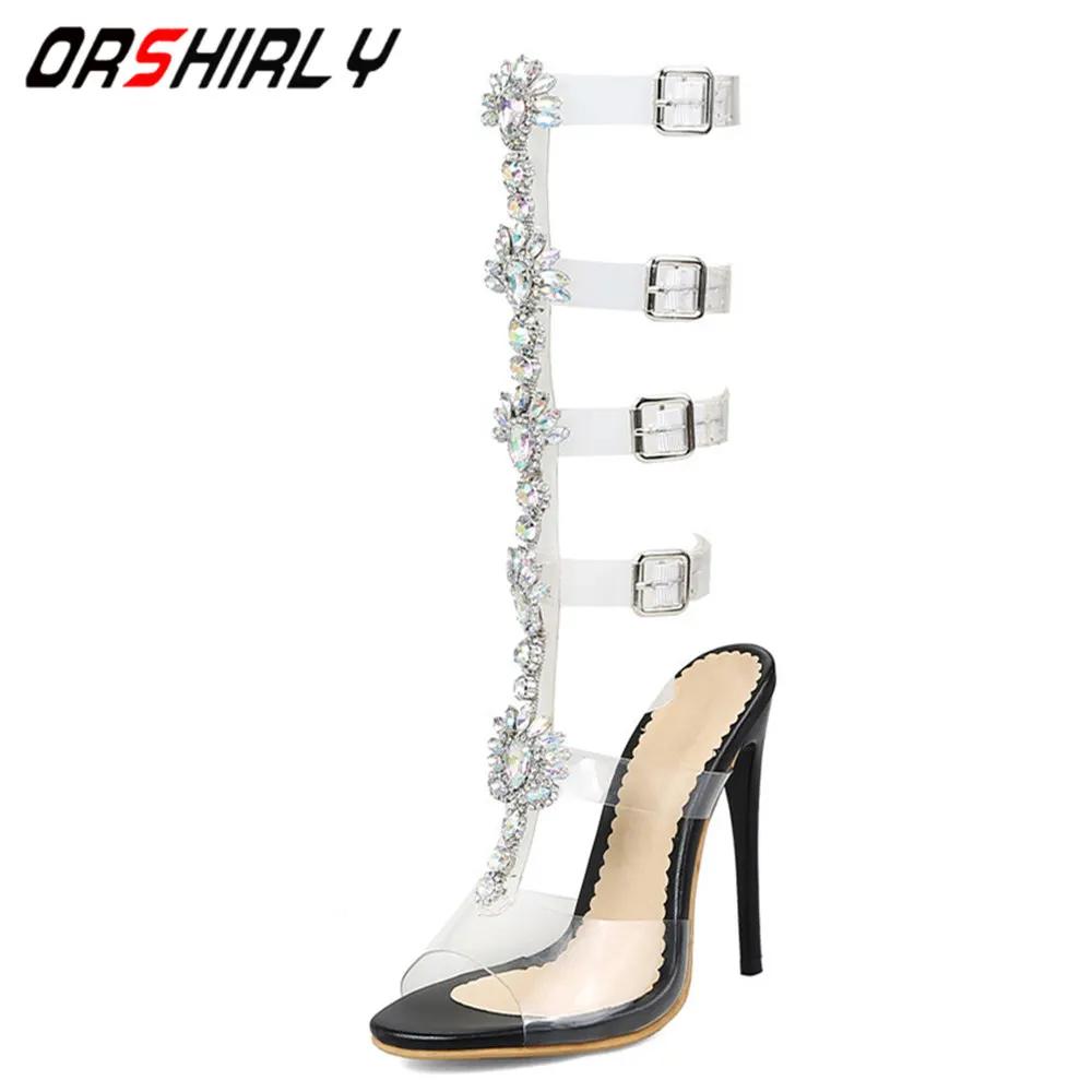 

Orshirly Rhinestones Gladiator ladies high heel sandals Party wedding Buckle Strap latest fashion girls sandals large size 35-47