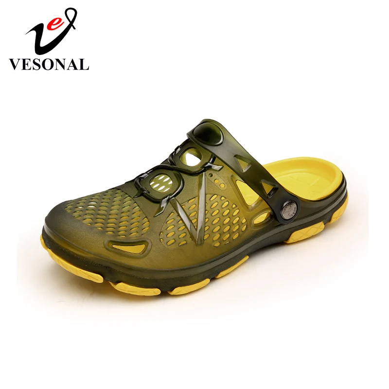 

VESONAL 2019 Summer Breathable Hollow Out Slippers Men Shoes Hole holes Shoes Jelly Male Water Beach Slides Sandals