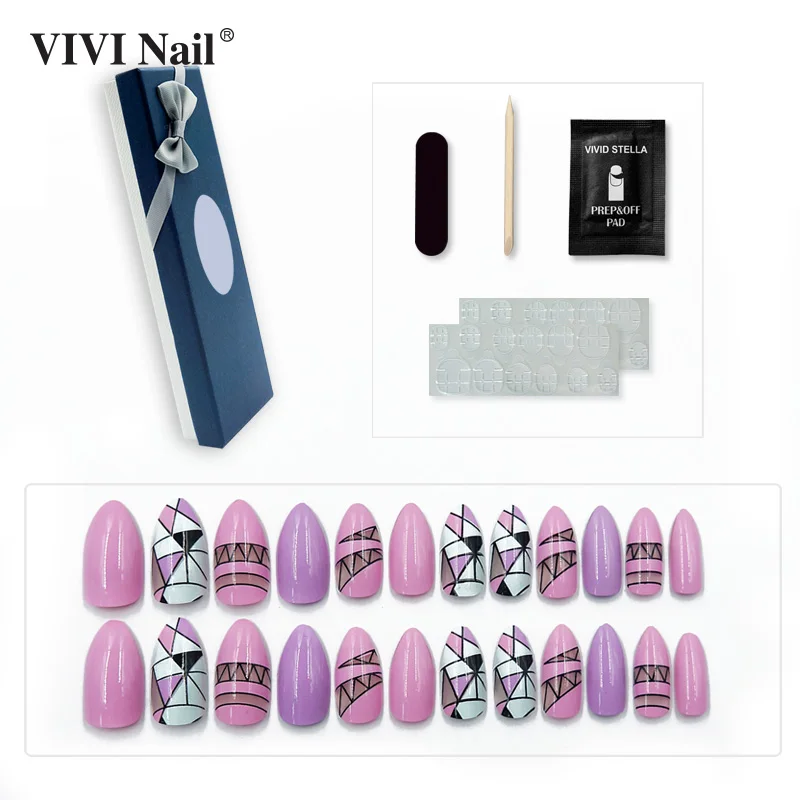 

Press on Simple Stiletto False Nail 24PCS Purple Fake Nails Tool Nail Art