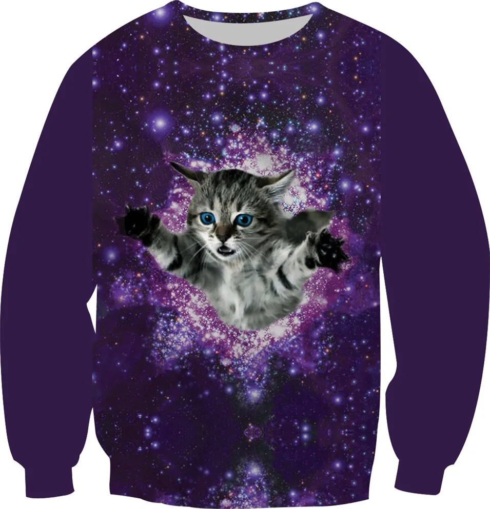 Size XS-6XL New Fashion Galaxy Sweatshirt Print Animal Cat Panda Forest Pizza Hoodies Women Men Long Sleeve Casual Pullover Tops