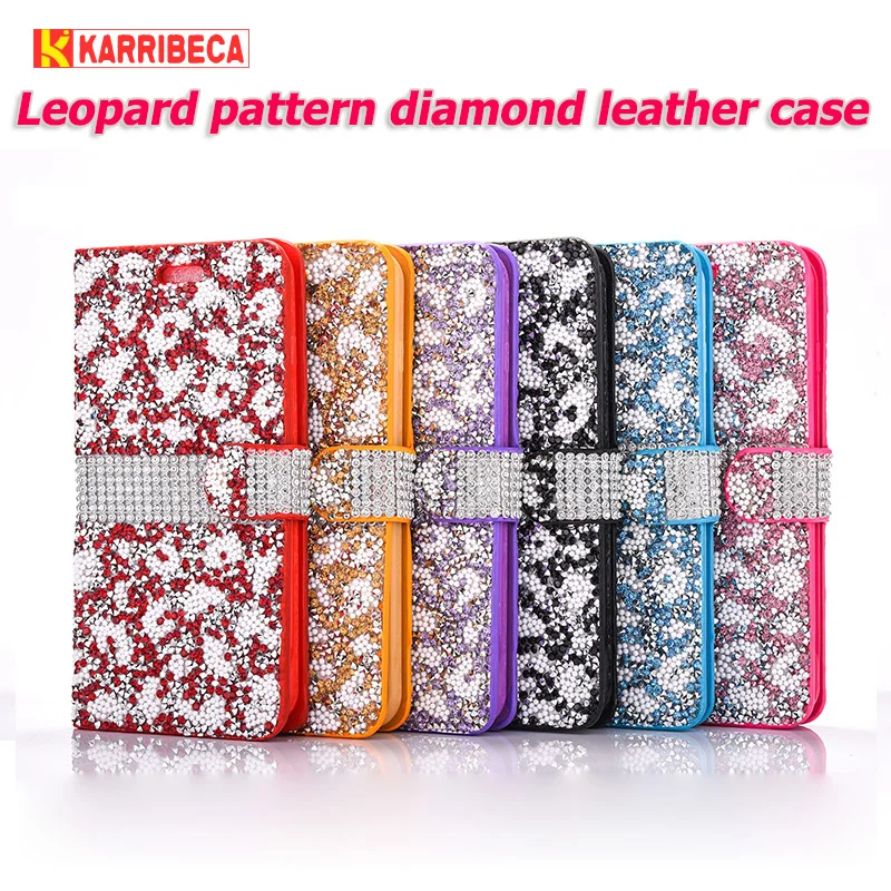 Leopard diamond rhinestone leather case iphone 6 6s 7 8 plus (1)