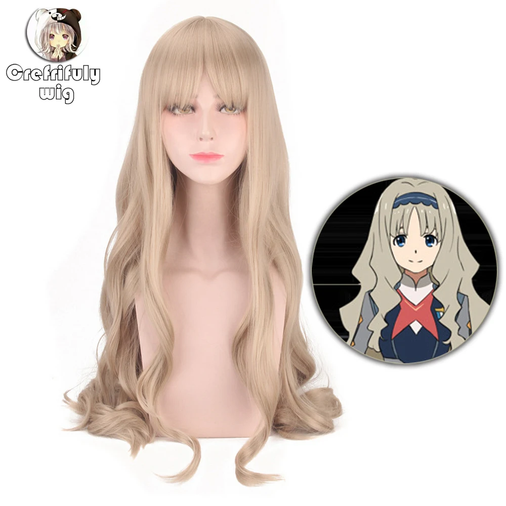 

DARLING in the FRANXX KOKORO Blonde Cosplay Wig Costume 80cm Long Wavy Synthetic Hair Wigs For Women Perucas High Quality
