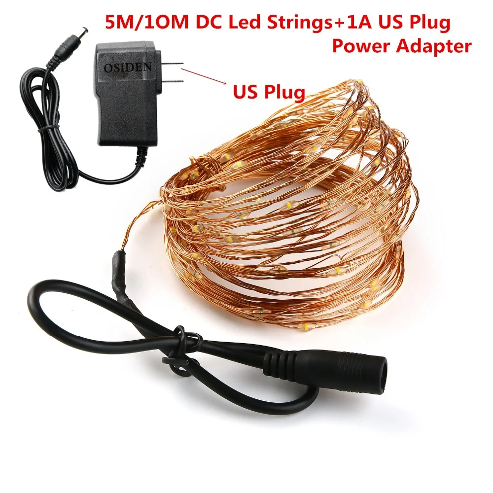 OSIDEN праздничное освещение DC Cooper провода 5 м 10 м сказочные огни с 12 В 1A адаптер Рождество год Свадебные украшения огни
