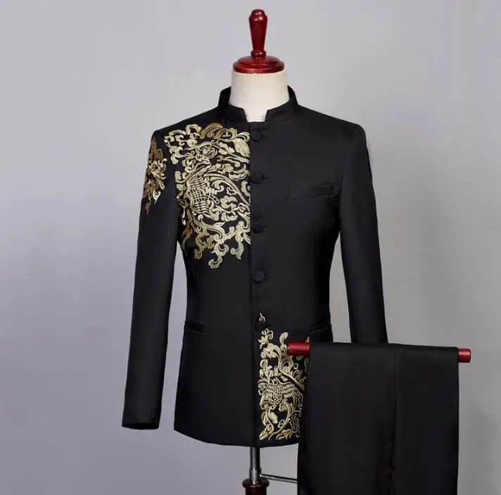 Блейзер для мужчин торжественное платье вышивка китайский туника костюм хора homme мужской костюм брюк свадебные костюмы для