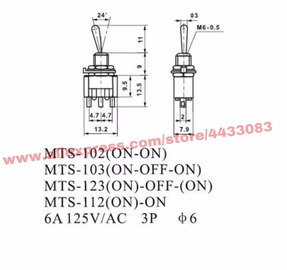 5 шт./лот мини MTS-103 3-контактный SP3T ВКЛ-ВЫКЛ-на 6A 125V 3A250VAC тумблеры хорошее качество