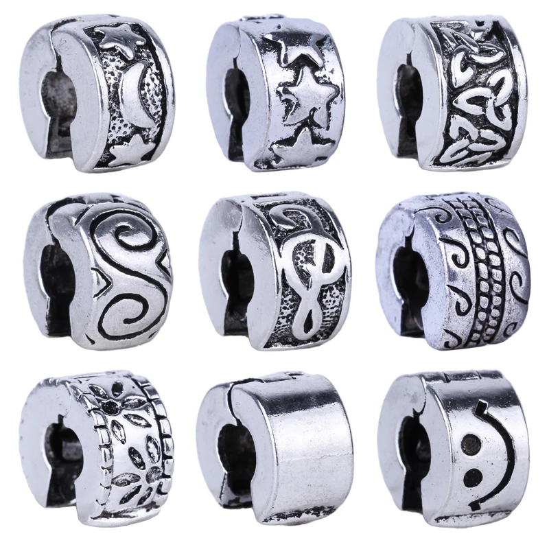 

2019 New Silver Plated Bead Moon & Star Music Note Smile Face Clip Stopper Charm Fit Original Pandora Bracelet DIY Women Jewelry