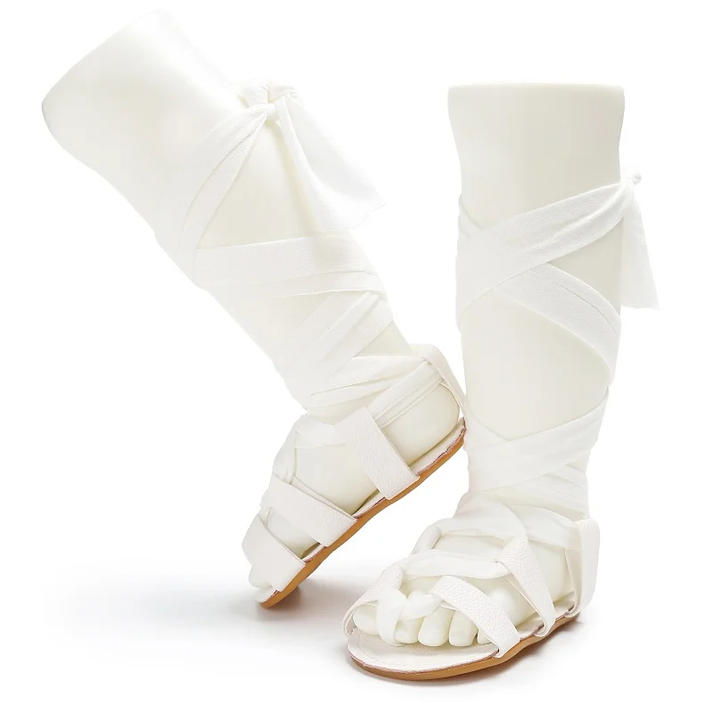 Для девочек Босоножки в римском стиле летние из искусственной кожи, для детей для девочек, на Плоском Каблуке; босоножки на шнуровке детские высокие носки Римские сандалии модная обувь для малышей - Цвет: G4