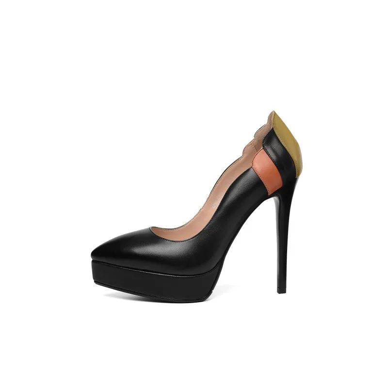 

2019 spring and autumn new pointed shallow mouth stiletto super high heel women's shoes black ljj 0324