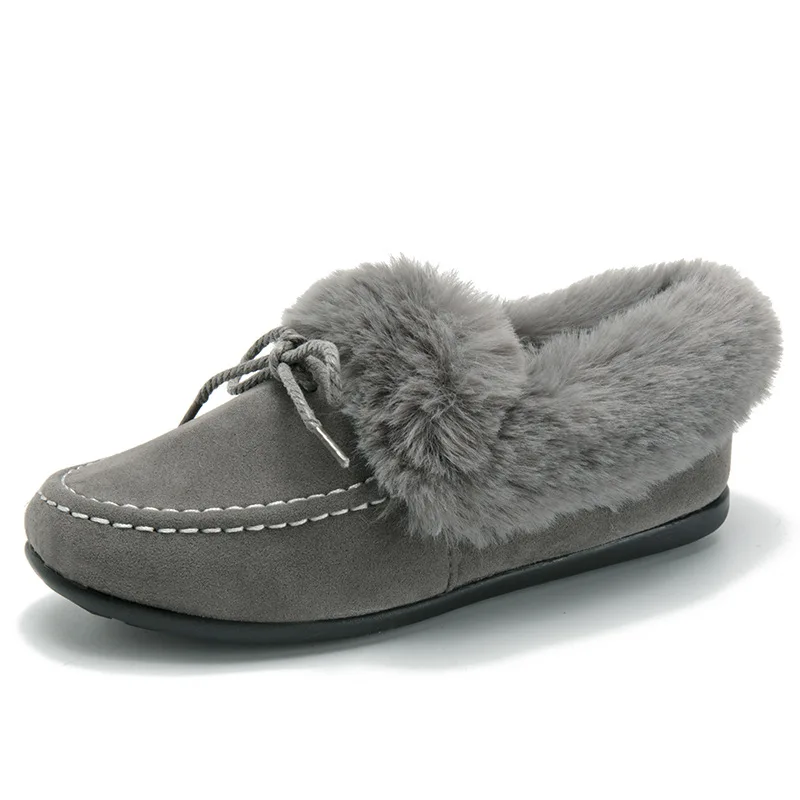 Conduite Lady Sur Dames Pour Plats Noir gris Slip Zapatos Mujer Fourrées Talon D'hiver Mocassins Bout Décontracté Hiver chocolat Femme Femmes Chaussures Rond De U6Hqq