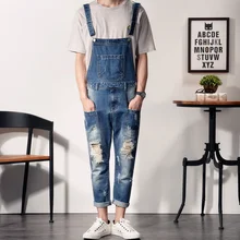 Aberdeen Fengpo hole cowboy pants nine men youth feet font b Jumpsuit b font overalls slim