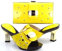 Neue ankunft afrikanische schuhe und passende tasche mit rhinestons italienische dame high heels pumps gelb size37-43! HRT1-20
