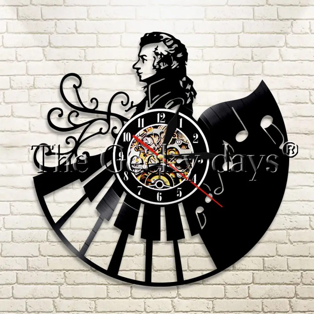1Piece Mozart Musician Vintage Vinyl Record Wall Clock Modern Design