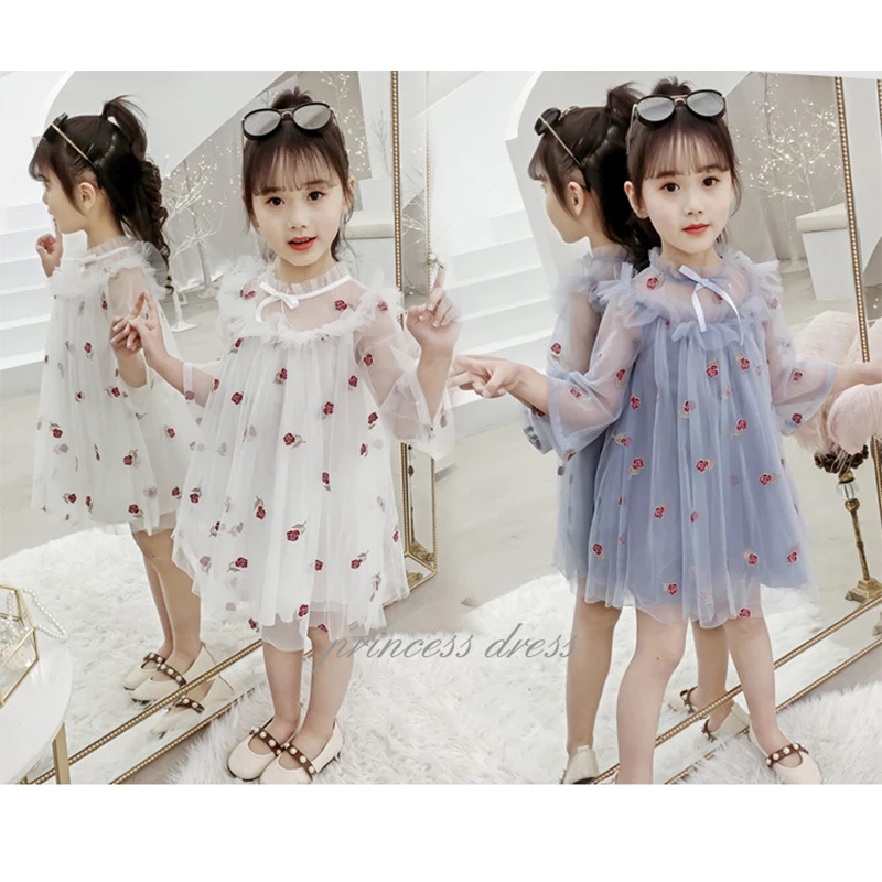 

2019 New Girls Dresses Elegant Princess Party Dresses Girls Dresses Girls Costumes Bows Lace Prints Flowers Children's Gauze