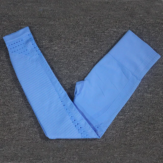 2 шт. женский бесшовный энергетическая Йога Комплект Спортивный бюстгальтер на бретельках+ леггинсы с высокой талией супер эластичные спортивные колготки для бега - Цвет: Blue Pants
