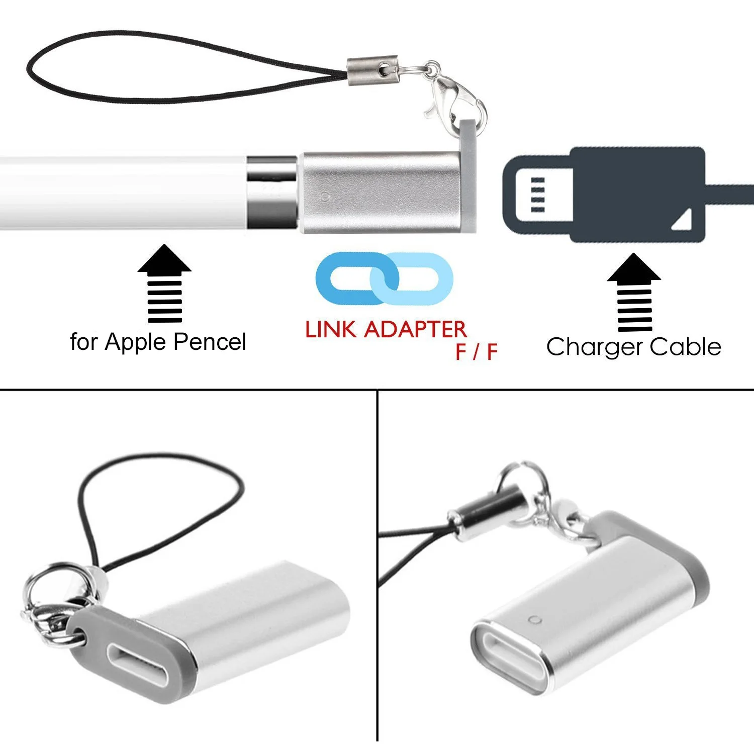 

Besegad 2pcs Charger Adapter Converter for Lightning Female to USB Male Extension Charging Connector for Apple iPad Pro Pencil