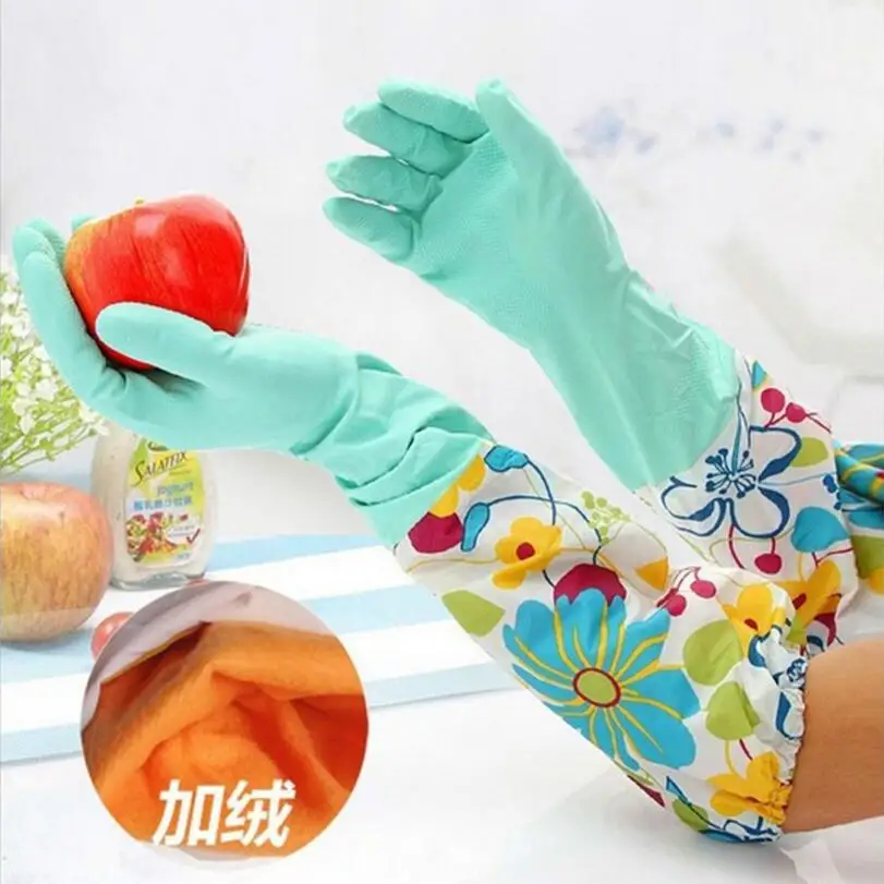 Горячая Новые водонепроницаемые противоскользящие зимние бытовые перчатки бархатная подкладка латексные теплые резиновые перчатки для мытья посуды защита для рук