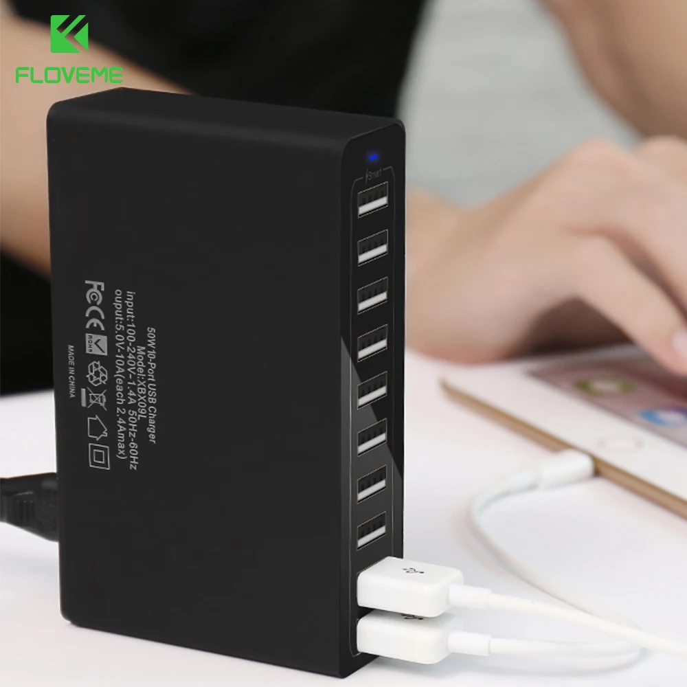 Настенное зарядное устройство FLOVEME 10 портов USB для смартфонов планшетов с вилкой