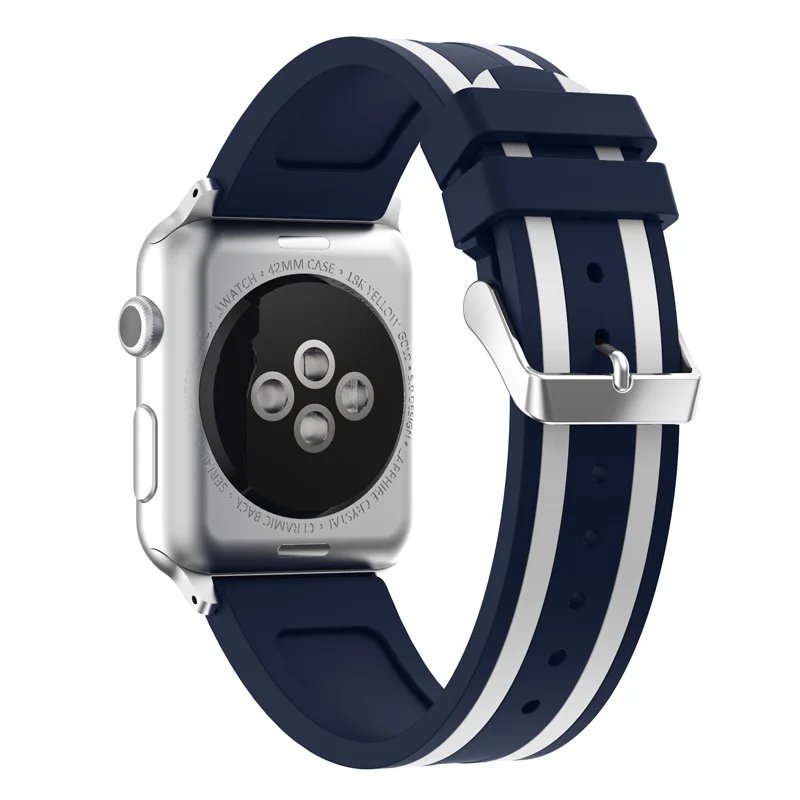 Blue white Для Apple Watch ремешок 40 мм 44 мм 38 мм 42 мм силиконовый сменный спортивный ремешок для часов резиновый браслет ремешок для iWatch 4/1/2/3 - Цвет ремешка: Blue white