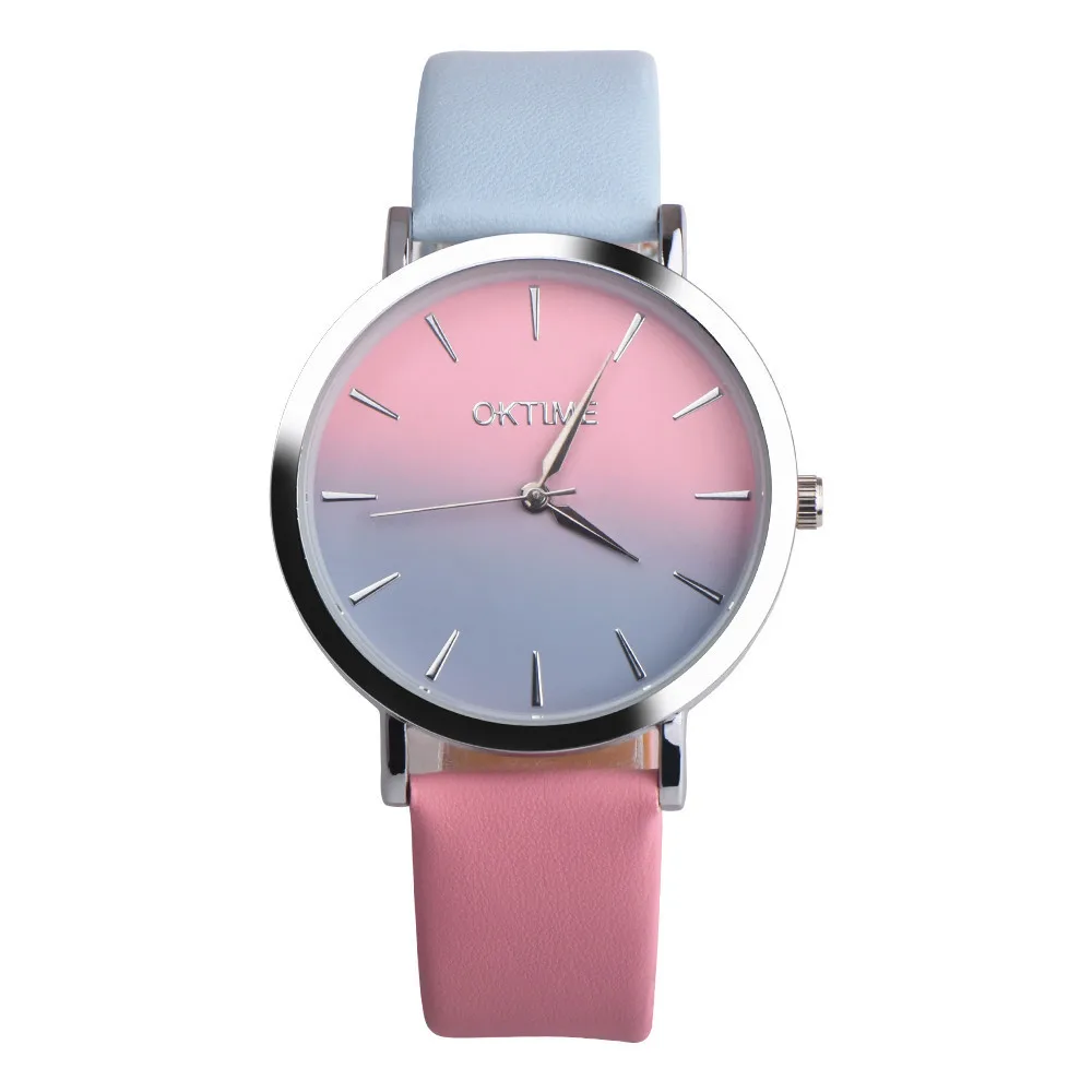 Радужные дизайнерские часы, женские ретро часы с кожаным ремешком, аналоговые кварцевые наручные часы, женские часы, Relogio Feminino# YL5