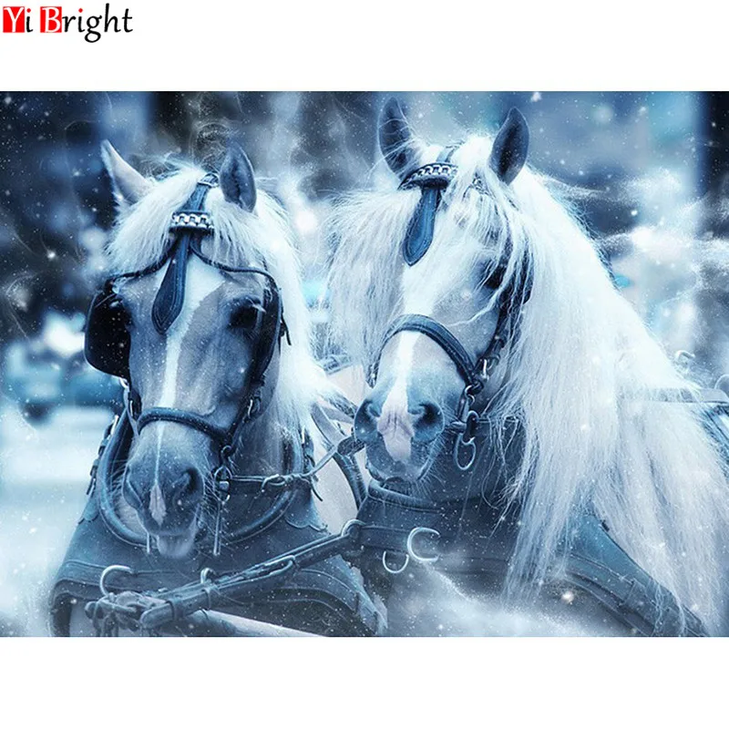 

5D DIY Diamond Painting Horse Full Square Drill Diamond Embroidery Animals Picture Of Rhinestone Snow Home Decoration XY1