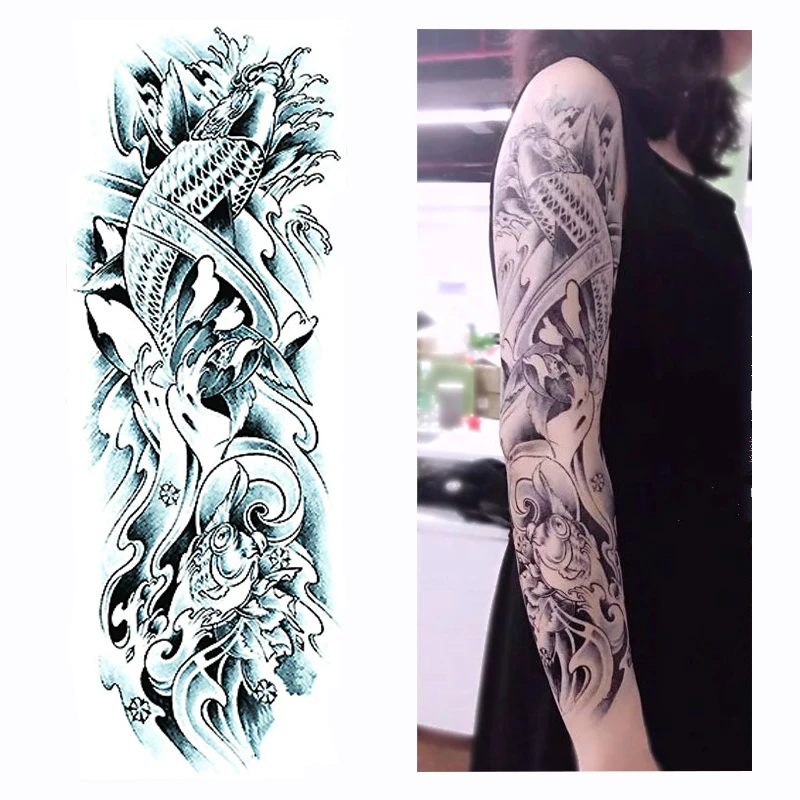 1 Piece Full Arm Tattoo Sticker Fish Wave Design Body Art Water Transfer Women Men Temporary Tattoo Sticker Tattoo Sticker Temporary Tattoo Stickerbody Art Aliexpress