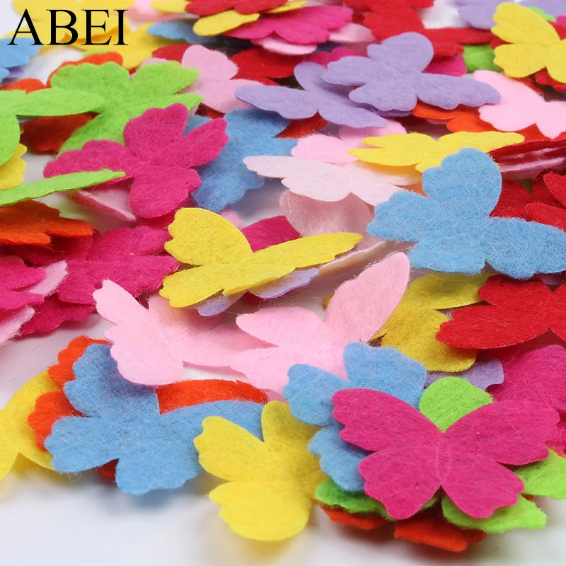 200pcs/lot Butterfly Felt Pads Cartoon Animal Patch Stick On Felt Fabric Pad DIY Making Cards Scrapbooking Decoration Material