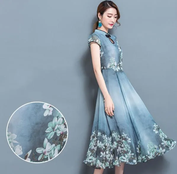 Новое летнее шифоновое платье, элегантное винтажное шифоновое вечернее платье, 3XL размера плюс, Женская Ретро одежда в китайском стиле