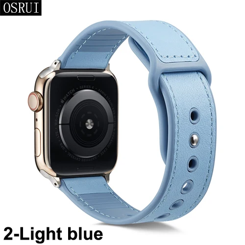 Кожаный ремешок для apple watch, 4 ремешка, 44 мм, 40 мм, correa iwatch series 4, 3, 2, 42 мм, 38 мм, браслет на запястье, аксессуары для apple watch - Цвет ремешка: 2-Light blue