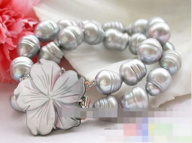 

01291 2row 8" rice Screw gray freshwater cultured pearl bracelet