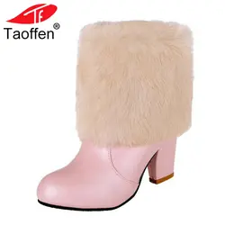 Taoffen/Зимние женские ботильоны плюшевые меховые сохраняющие тепло Теплая обувь для Женская обувь на толстом высоком каблуке круглый носок