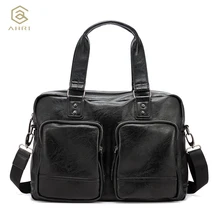 AHRI NEW Luxury Brand Handbags PU Leather Man Bag Vintage Fashion Top handle Bag For Men Solid Shoulder Men’s Casual Tote Bag