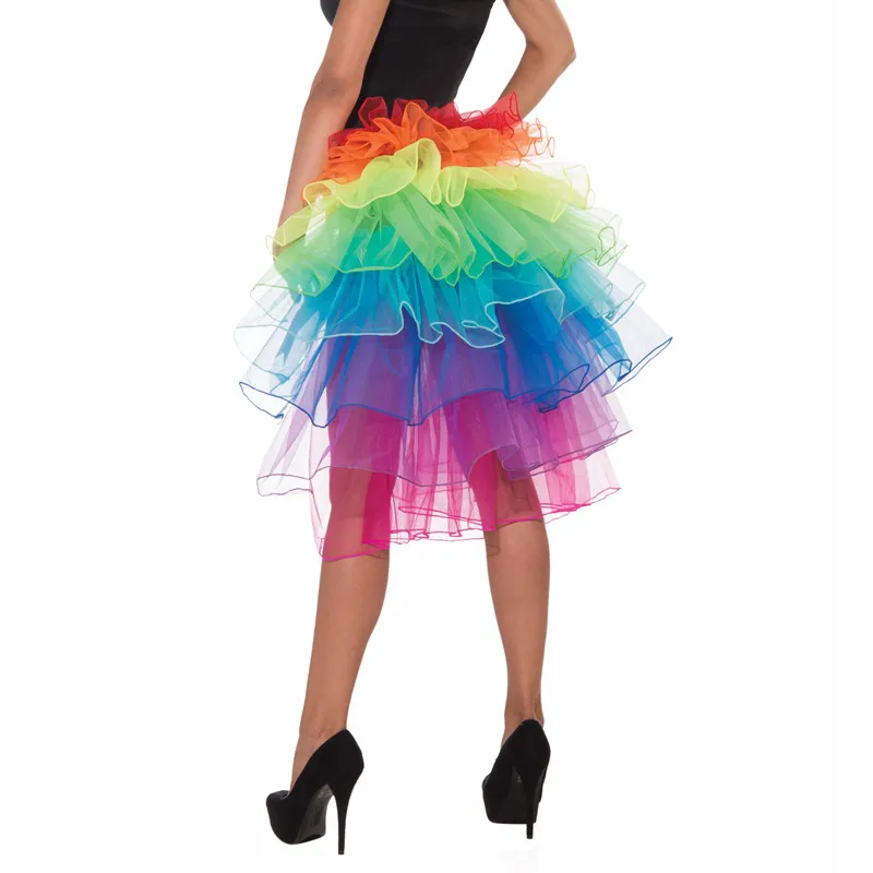 

Women's 7 Layers Tail Costume Rainbow Skirts For Adult Petticoat Colorful Tulle Tutu Dance Skirts Clubwear Party Ballet Ribbon P