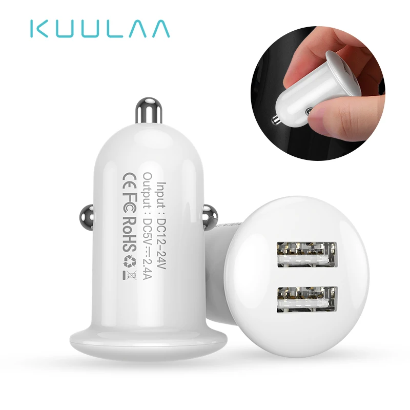 

KUULAA Mini USB Car Charger For Xiaomi Redmi Note 7 Double USB 2.4A Fast Charging Car Phone Charger For iPhone X XS Max 8 7 Plus