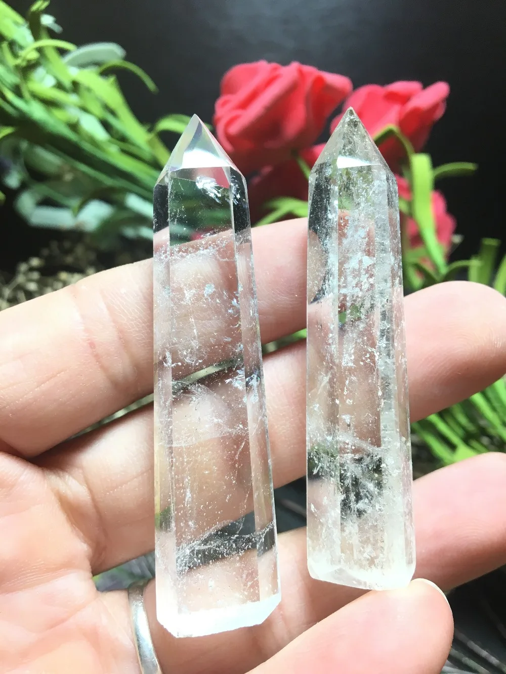 Natural beauty perfect match of white single pointed crystal pillarsin Stones from Home