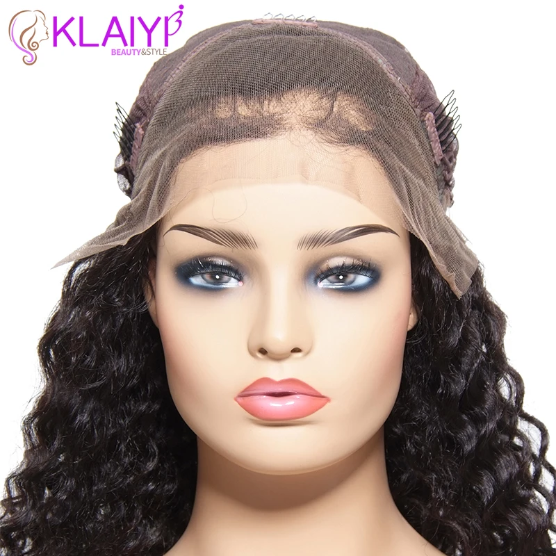 Klaiyi Hair Wig Series Brizilian Curly Wave Remy Hair Wig 10-24 Inch Front Lace Wigs 150% Density Human Hair Wig Natural Color