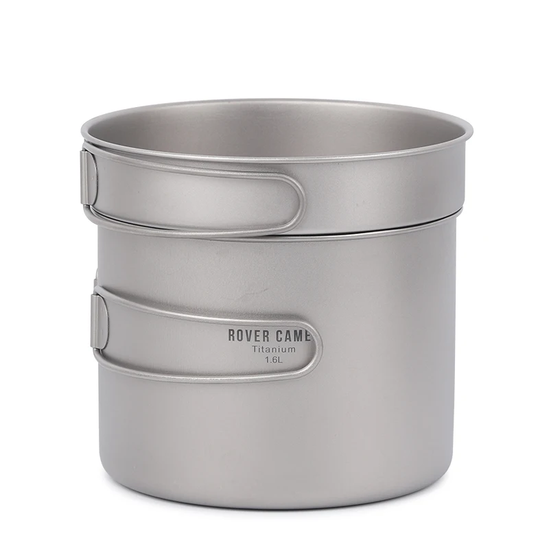 Rover Camel 1600 MLTitanium olla + 500 ML Pan ultraligero al aire libre utensilios Camping Picnic olla con plegado mango largo