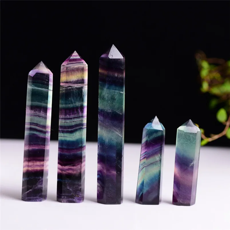 Natural Hexagonal Crystal Quartz Healing Fluorite Wand Stone Purple Green Gem #4n28 (4)