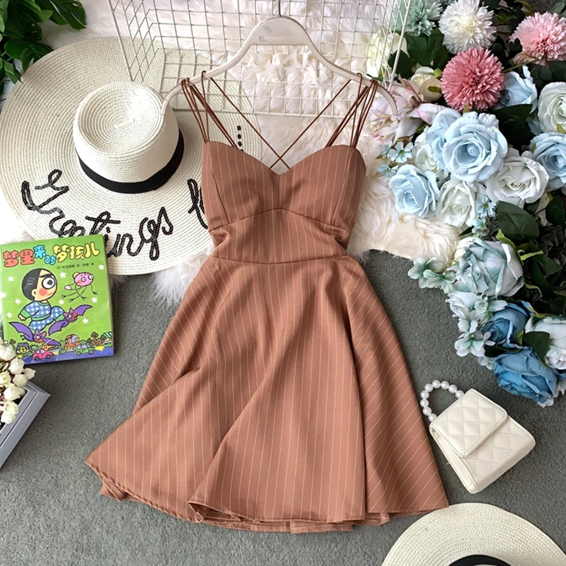 Сексуальное летнее платье для женщин одежда 2020 Boho полосатый без бретелек Мини