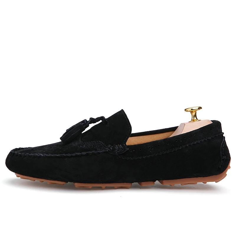 GOXPACER New 2018 Spring Autumn Men Shoes Loafers Pig Suede Flats Genuine Leather Shoes Moccasins Casual Shoes Breathable Tassel