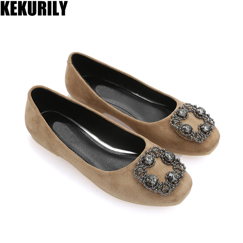 

Shoes Woman Ballet flats Loafers metal decoration Slip on Sandals flock Pointed toe Shoes slides big size black khaki purple