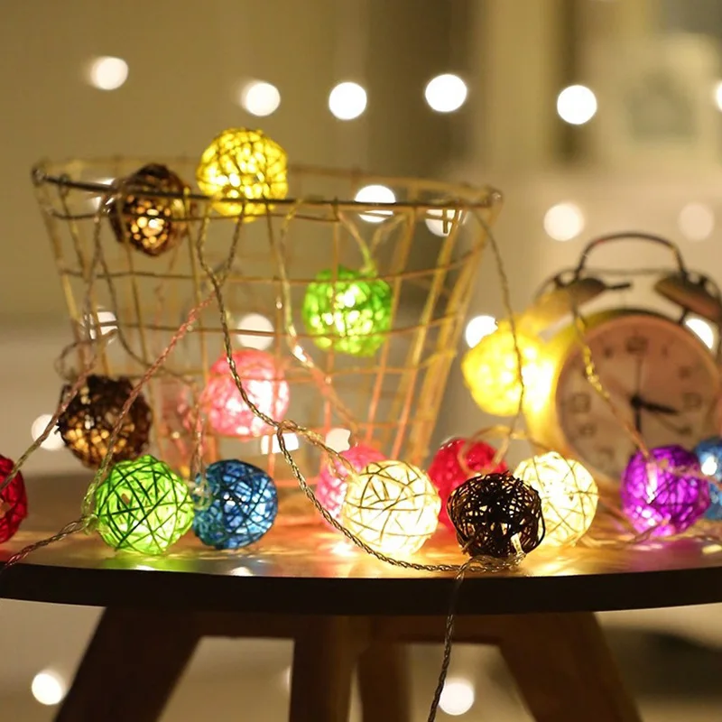 

4M LED 20 Rattan Ball Light String Fairy String Decorative Lights Operated Christmas Outdoor Patio Garland Wedding Decoration