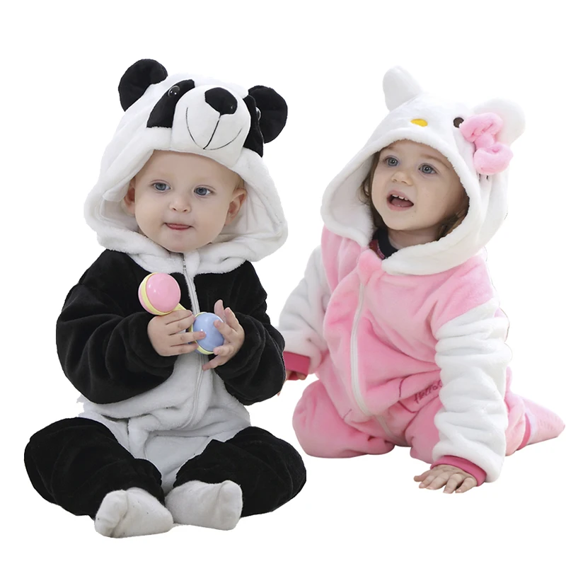 Soft Flannel Animal Children Jumpsuit Boys Girls Rompers Kawaii Warm Boy Girl Toddler Hooded Baby Romper