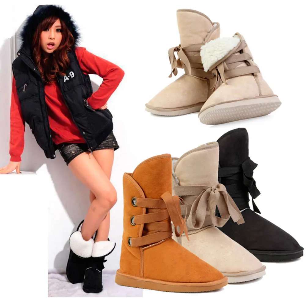 

2018 New Winter Shoes For Women Warm Snow Boots Ankle Flat Heels Microfiber Artificial Wool inside Ladies Autumn Casual Shoe