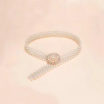 

Korean Version Sweet Ladies Wide Belt Fashion Flowers Wild Decorative Elastic Wide Female Waist Chain For Skirt Waistband