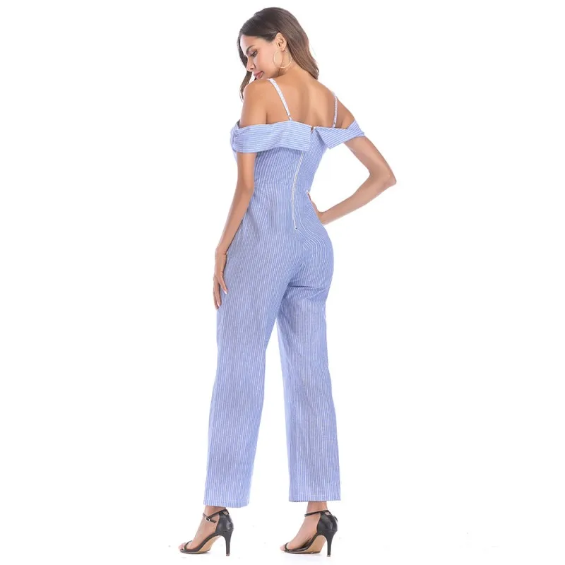 jumpsuit 2018 fashion plus size overalls one piece jumpsuit striped romper women summer off shoulder causal pants jumpsuit A2327