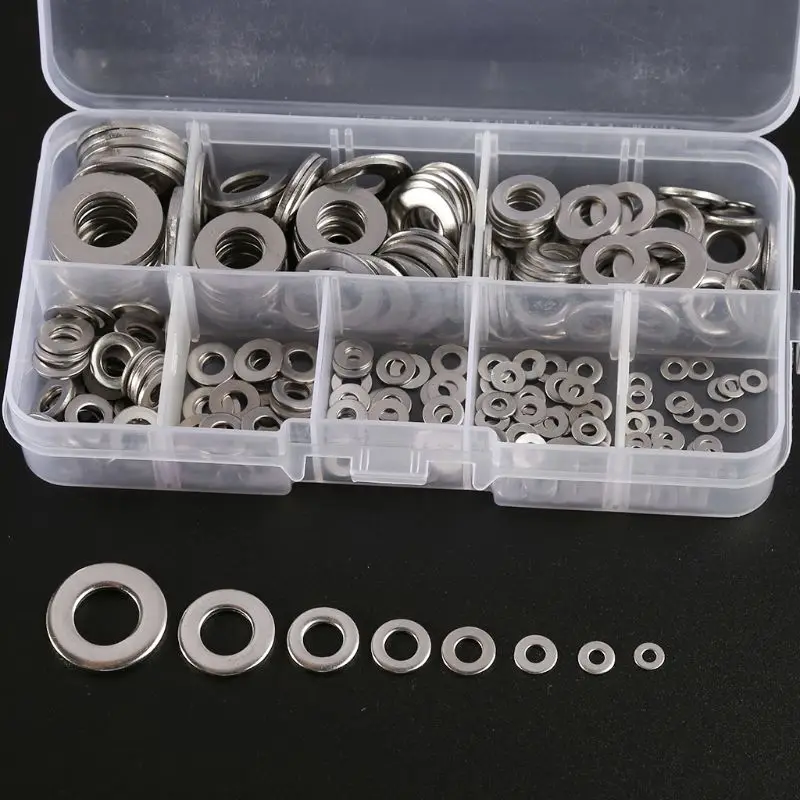 

360pcs Box-packed 8 Size Stainless Steel Flat Washer Assortment Set Sealing Ring W329