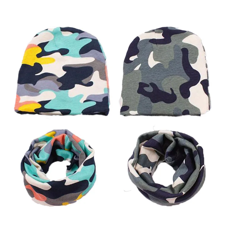 

2019 New Spring Kids Hat Beanies Set Cotton Elastic Neck Scarf Collar For Children Star Printed Boys Girls Caps Muts